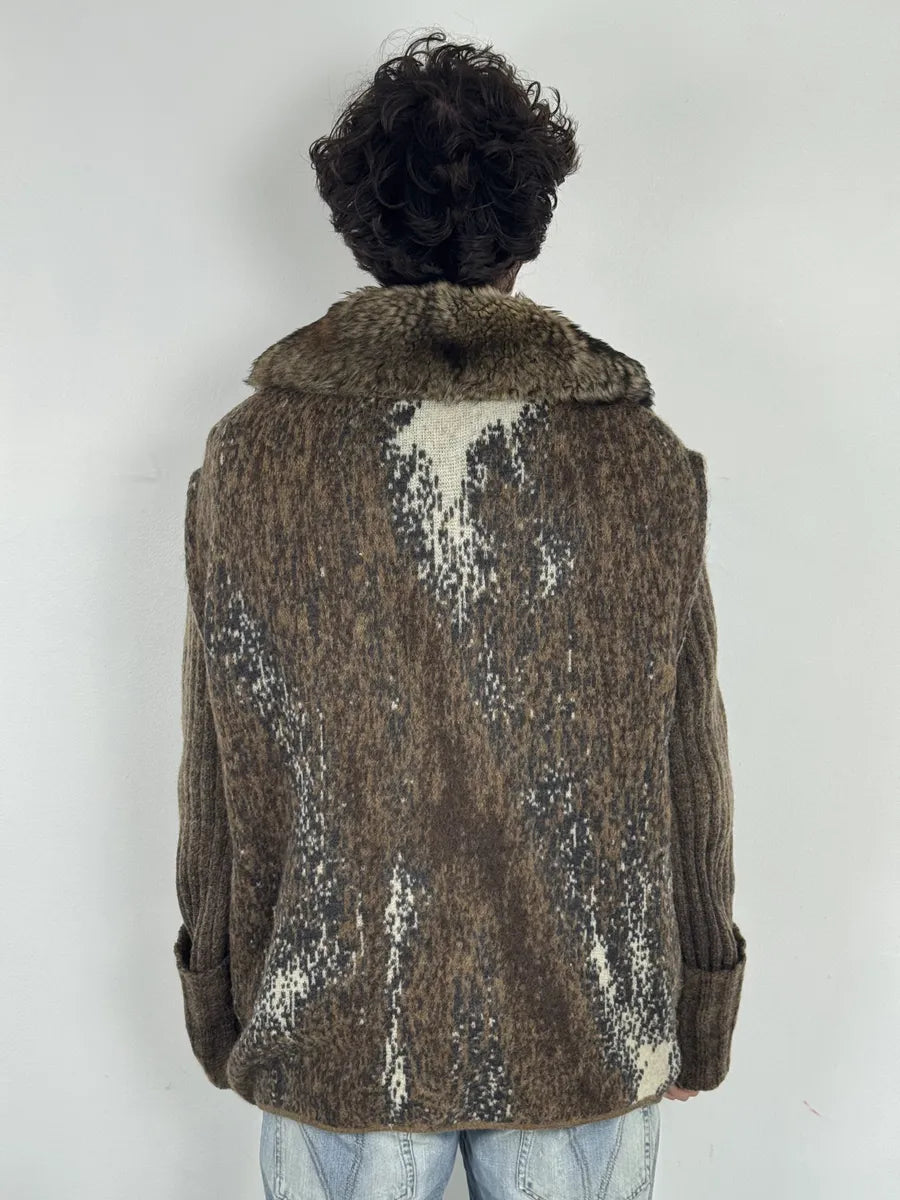 2000s Roberto Cavalli Brown Wool Mohair Fur Collar Light Jacket kCDNujP 3