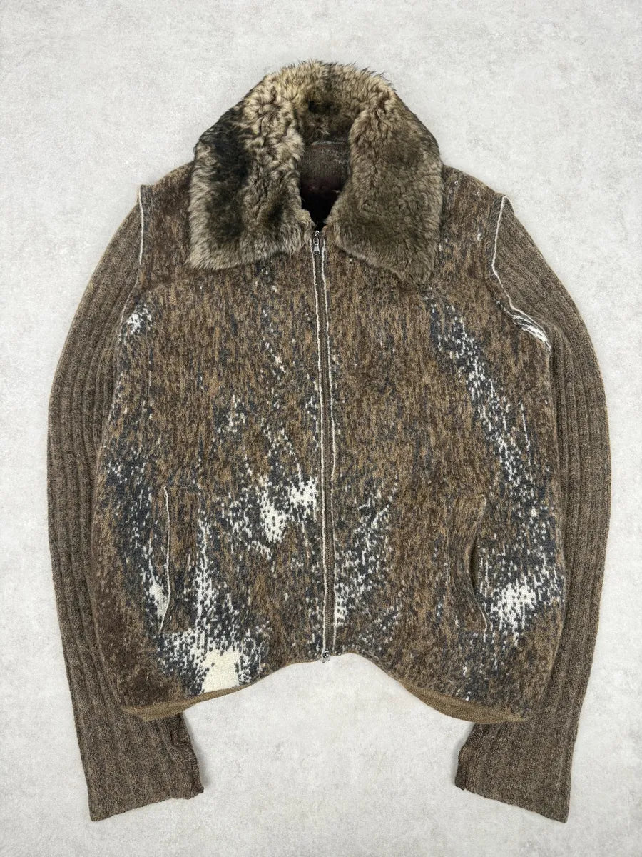 2000s Roberto Cavalli Brown Wool Mohair Fur Collar Light Jacket kCDNujP 4
