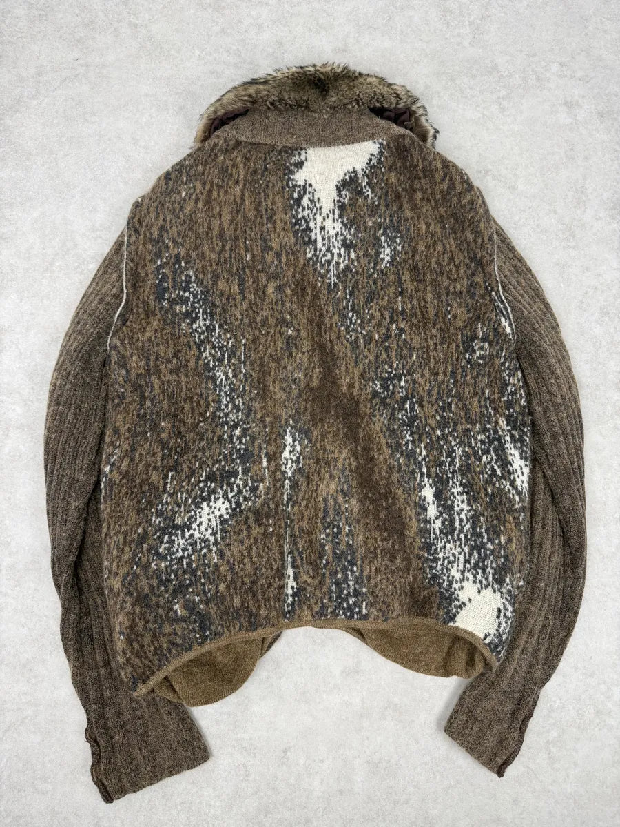 2000s Roberto Cavalli Brown Wool Mohair Fur Collar Light Jacket kCDNujP 5