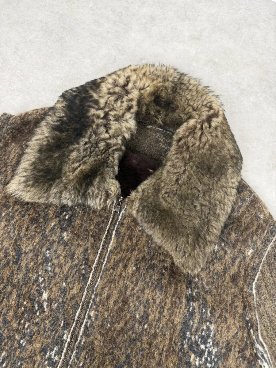 2000s Roberto Cavalli Brown Wool Mohair Fur Collar Light Jacket kCDNujP 7