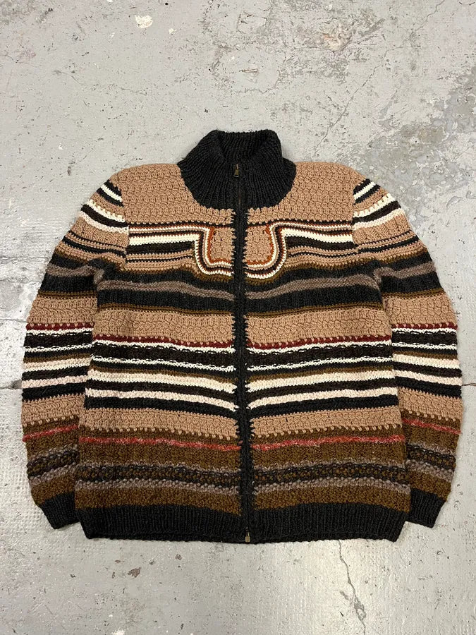 2000s Roberto Cavalli Brown Wool Zip-up Sweater (M/L) ioYOMPm 0