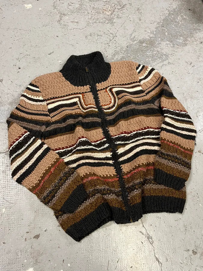2000s Roberto Cavalli Brown Wool Zip-up Sweater (M/L) ioYOMPm 4