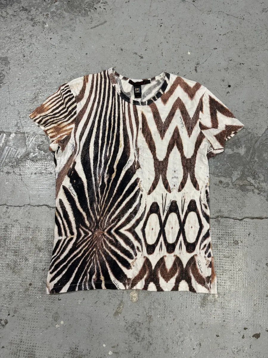 2000s Roberto Cavalli Brown Zebra Hallucination White T-Shirt GJApIoS 0