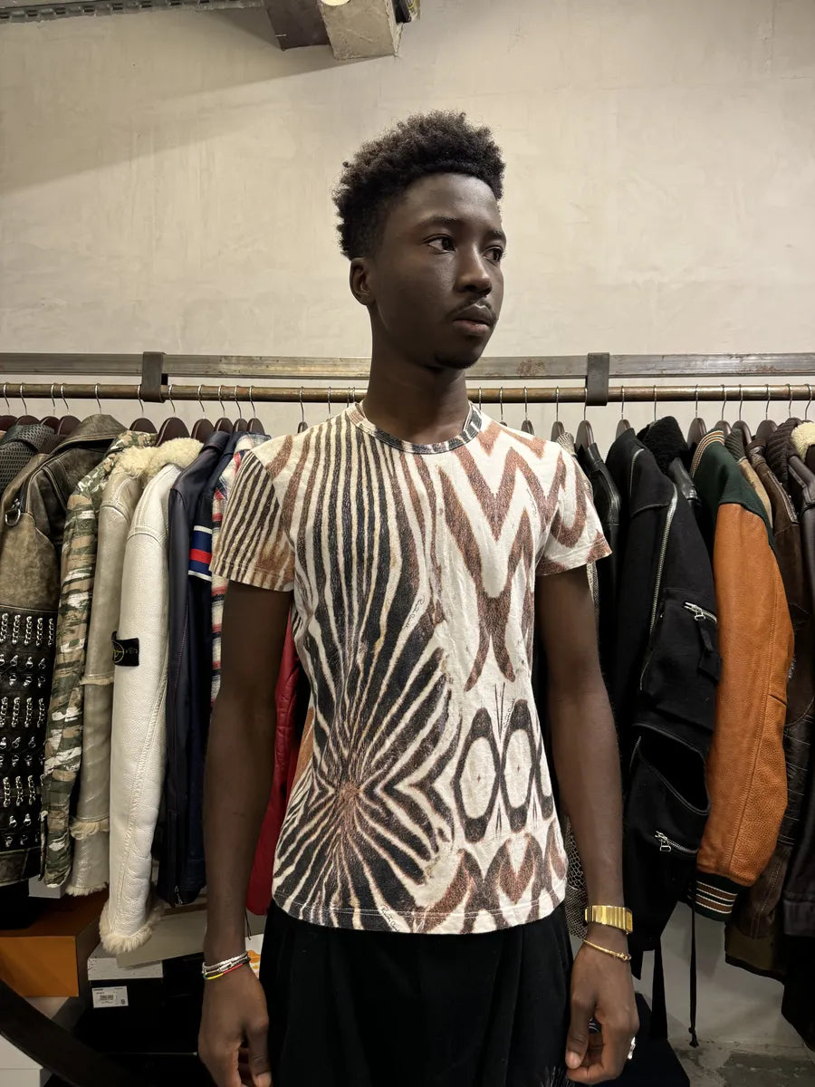 2000s Roberto Cavalli Brown Zebra Hallucination White T-Shirt GJApIoS 1