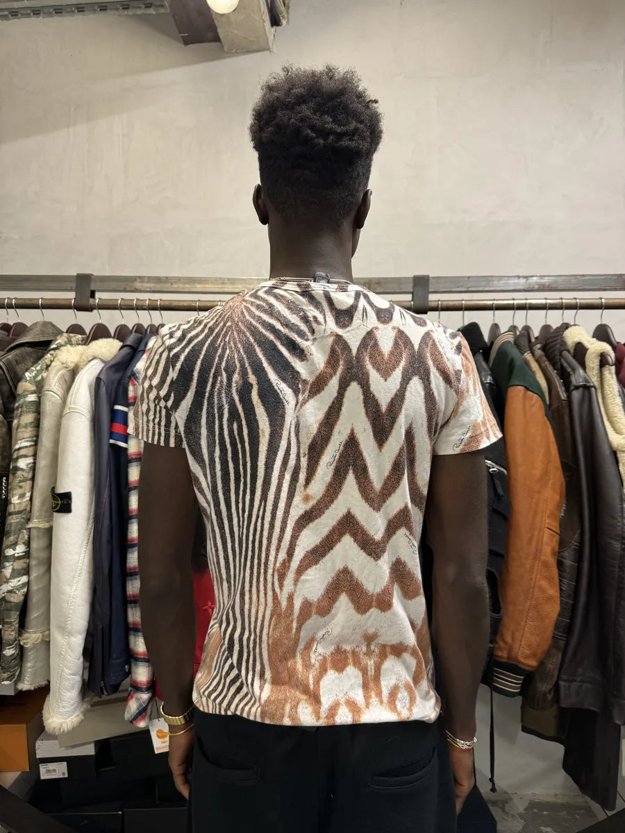 2000s Roberto Cavalli Brown Zebra Hallucination White T-Shirt GJApIoS 2
