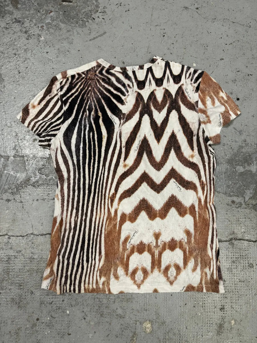 2000s Roberto Cavalli Brown Zebra Hallucination White T-Shirt GJApIoS 3