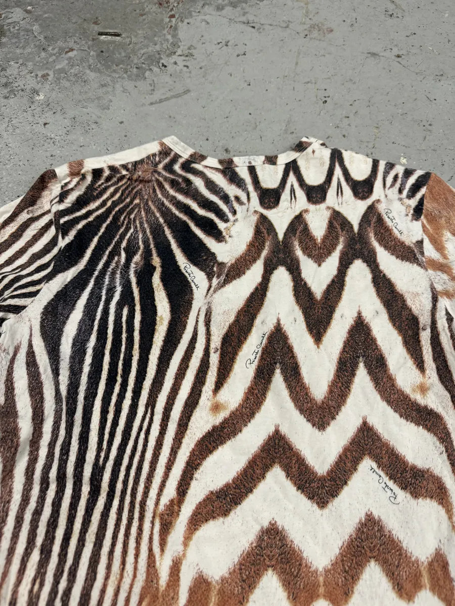 2000s Roberto Cavalli Brown Zebra Hallucination White T-Shirt GJApIoS 4