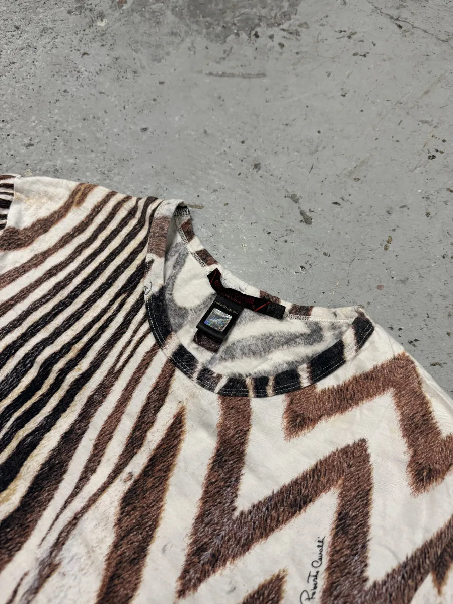 2000s Roberto Cavalli Brown Zebra Hallucination White T-Shirt GJApIoS 6