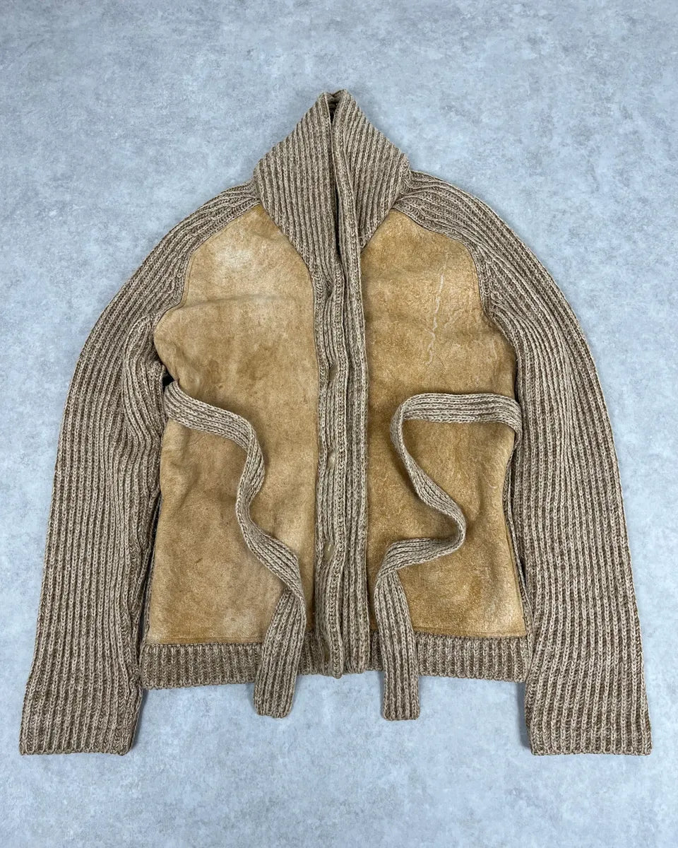 2000s Roberto Cavalli Camel Beige Wool & Leather Jacket sttRXPv 0