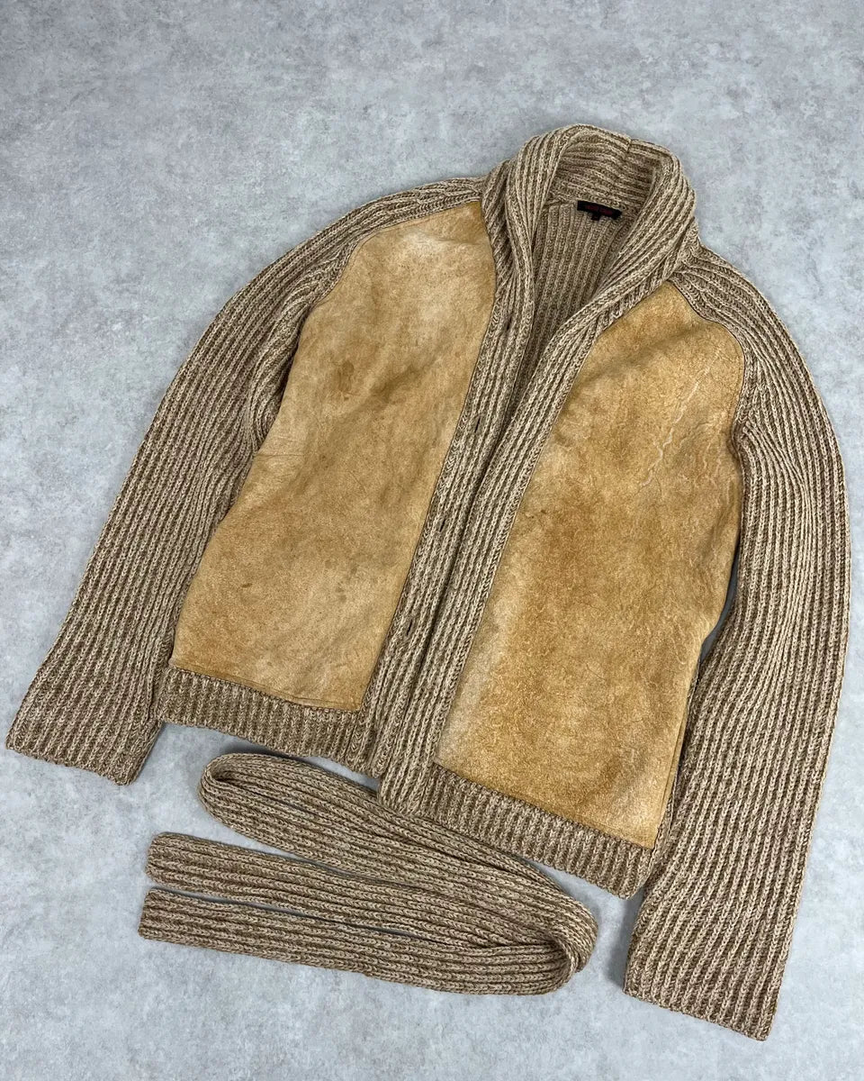 2000s Roberto Cavalli Camel Beige Wool & Leather Jacket sttRXPv 3