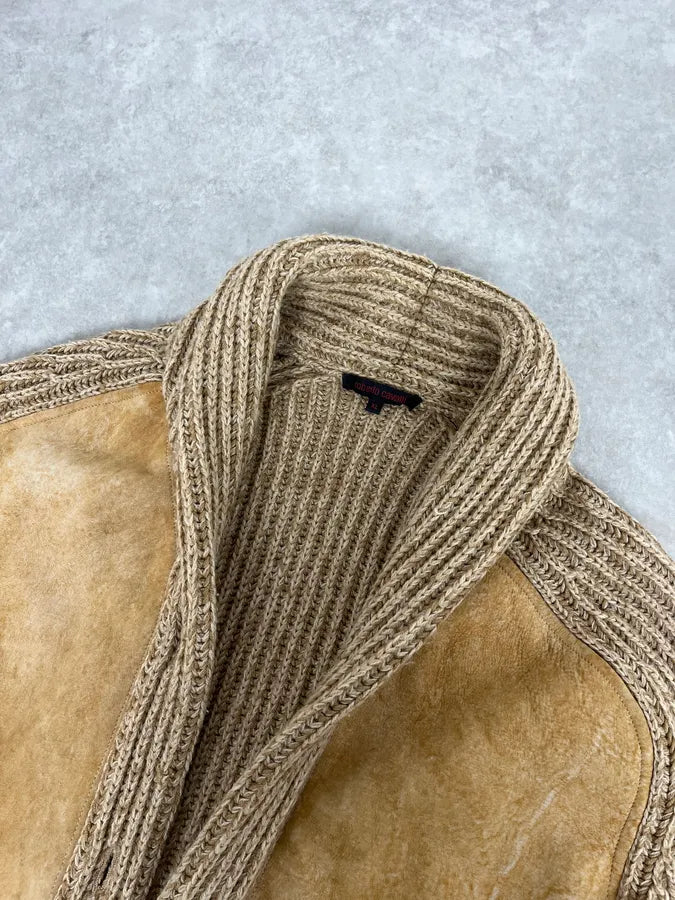 2000s Roberto Cavalli Camel Beige Wool & Leather Jacket sttRXPv 5