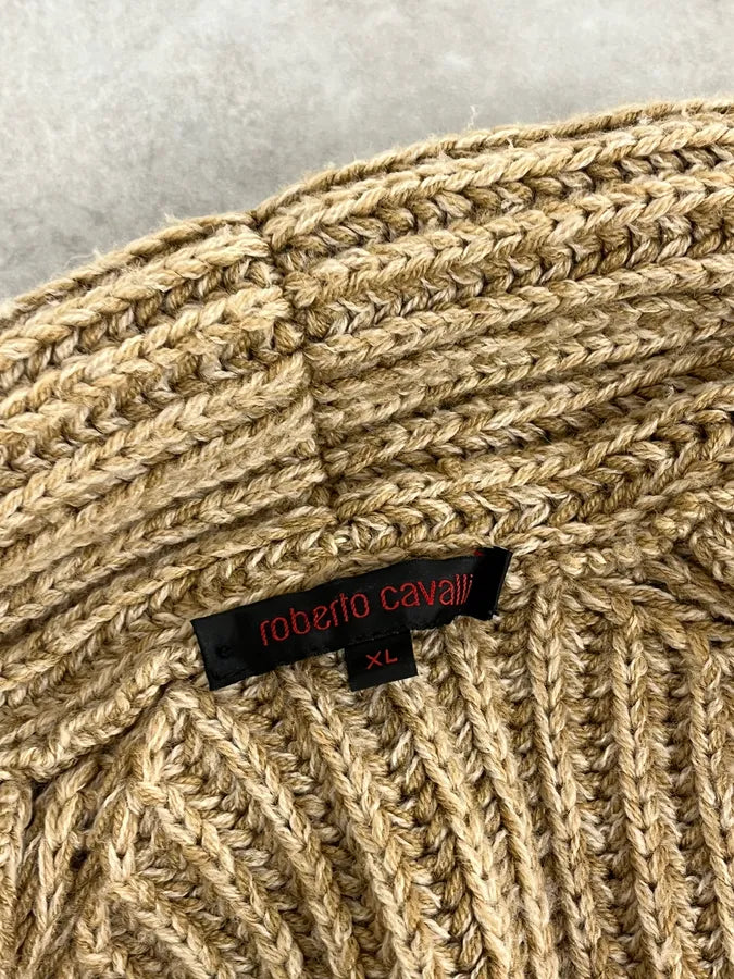 2000s Roberto Cavalli Camel Beige Wool & Leather Jacket sttRXPv 9