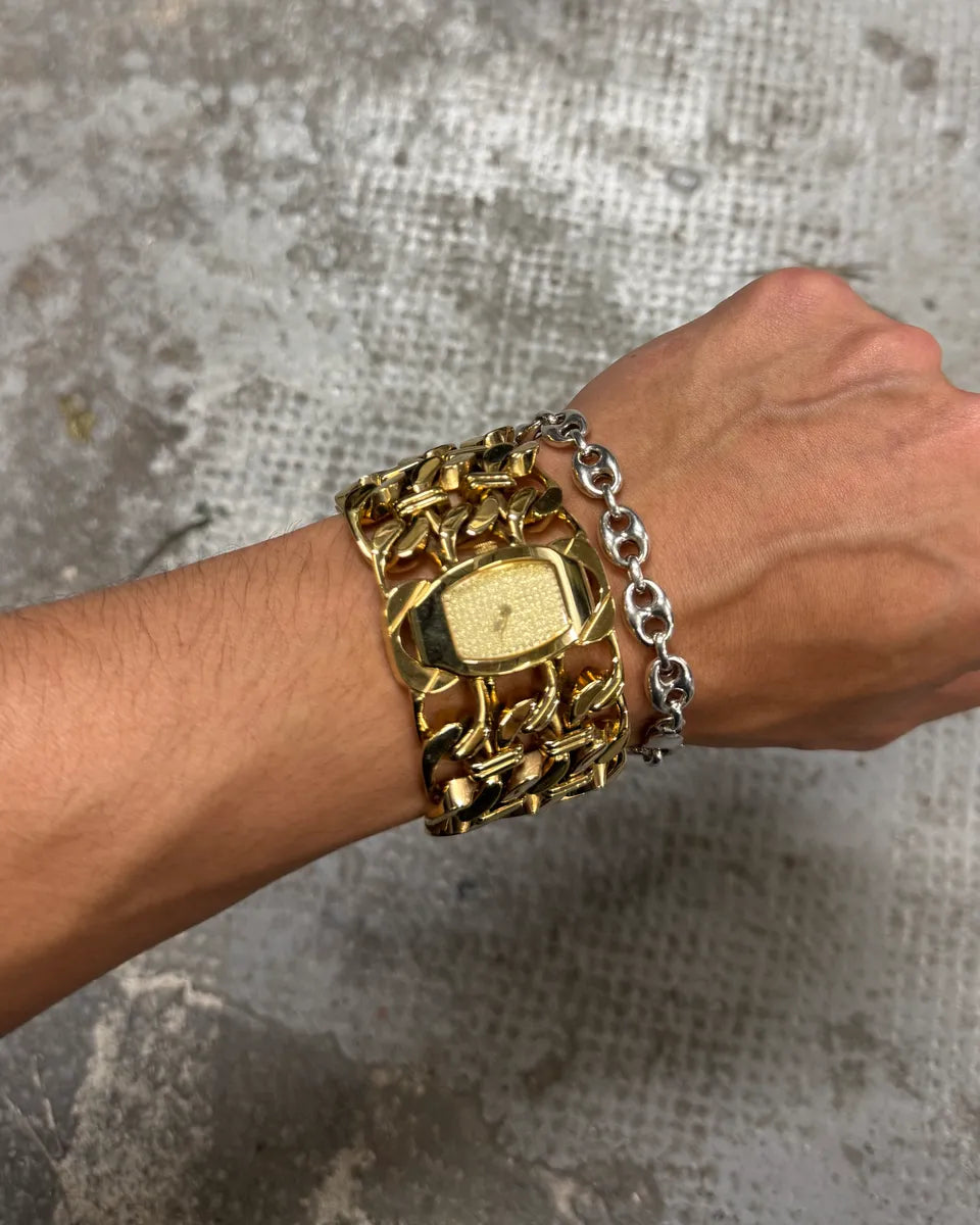 2000s Roberto Cavalli Chain Linked Gold Contemporary Watch XEecghG 0