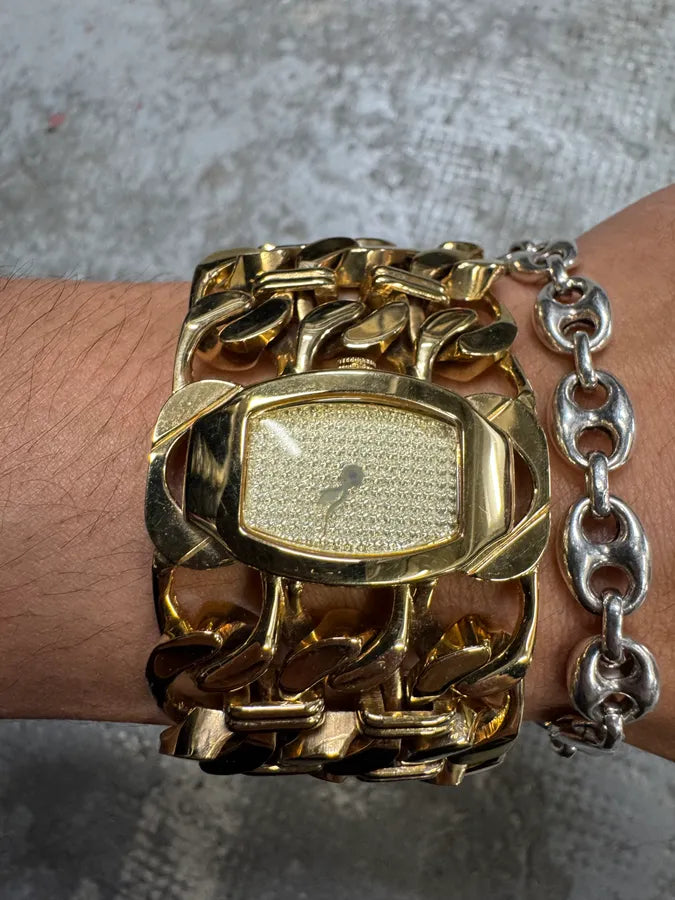 2000s Roberto Cavalli Chain Linked Gold Contemporary Watch (OS) XEecghG 1
