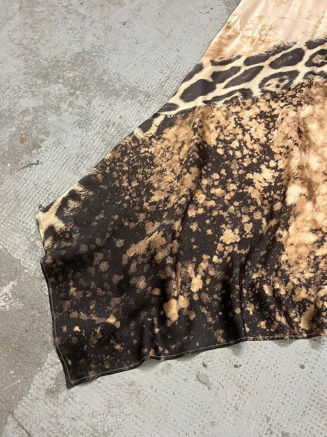 FW2001 Roberto Cavalli Cheetah Abstrat Tan Silk Midi Dress VSWSoRf 6