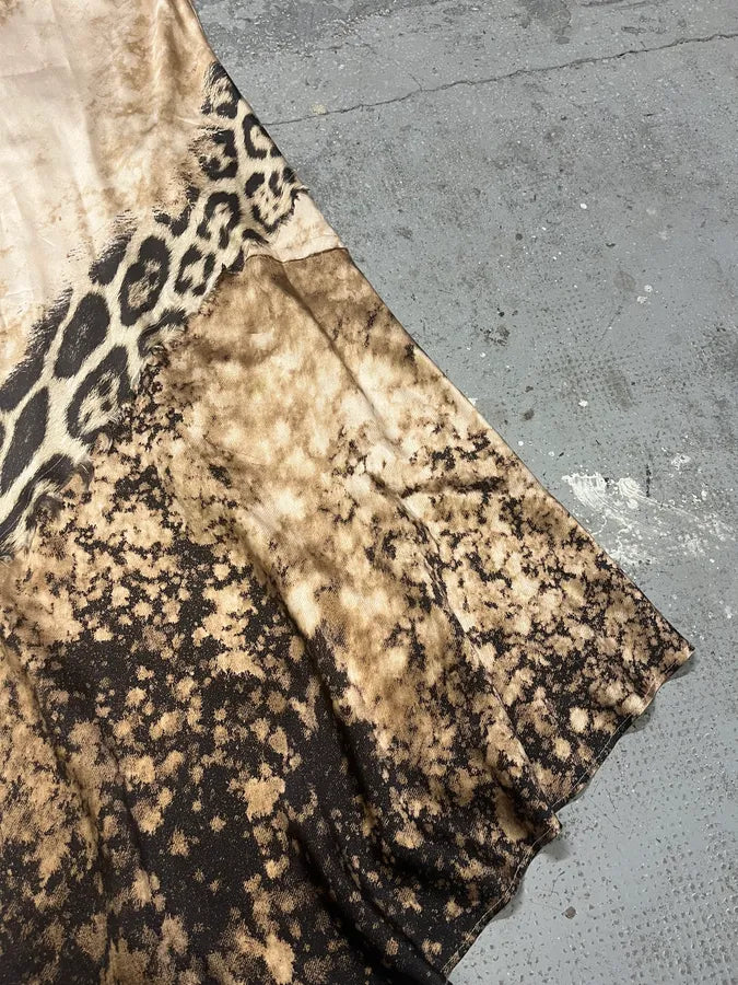 FW2001 Roberto Cavalli Cheetah Abstrat Tan Silk Midi Dress VSWSoRf 7