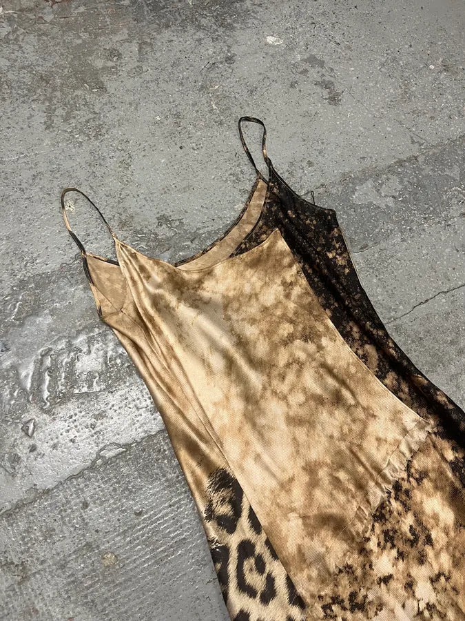 FW2001 Roberto Cavalli Cheetah Abstrat Tan Silk Midi Dress VSWSoRf 9
