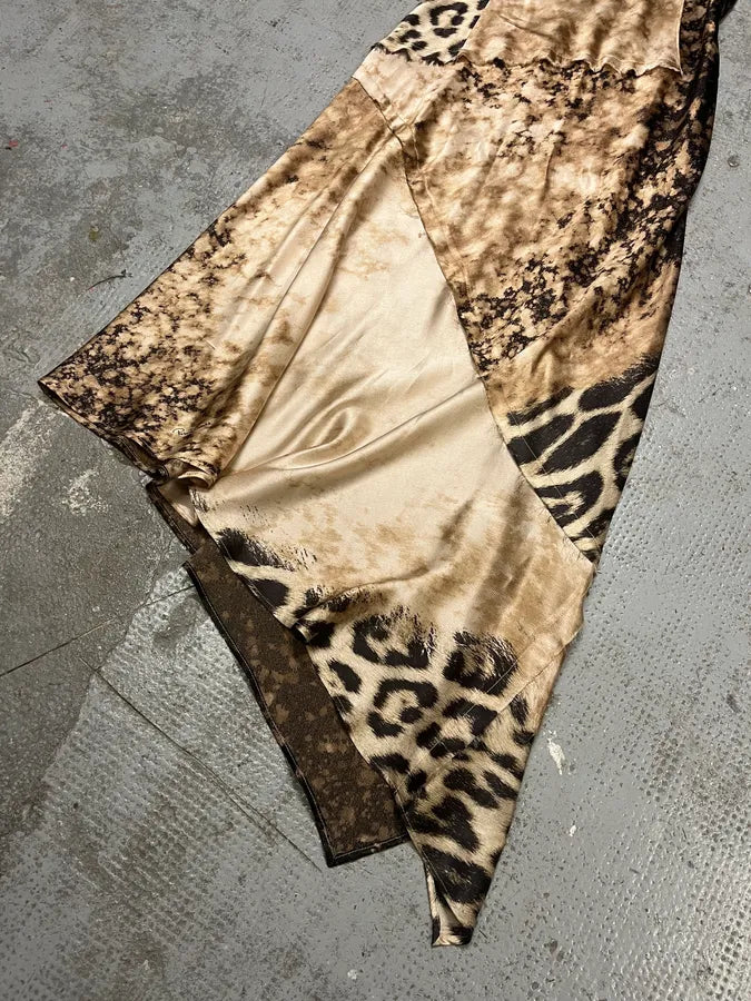 FW2001 Roberto Cavalli Cheetah Abstrat Tan Silk Midi Dress VSWSoRf 10