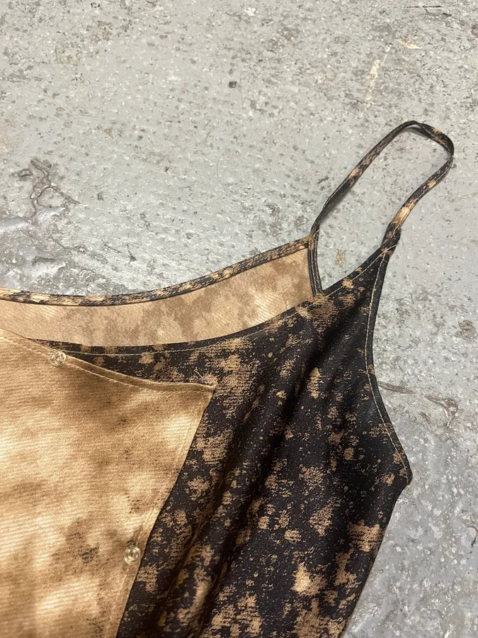 FW2001 Roberto Cavalli Cheetah Abstrat Tan Silk Midi Dress VSWSoRf 11