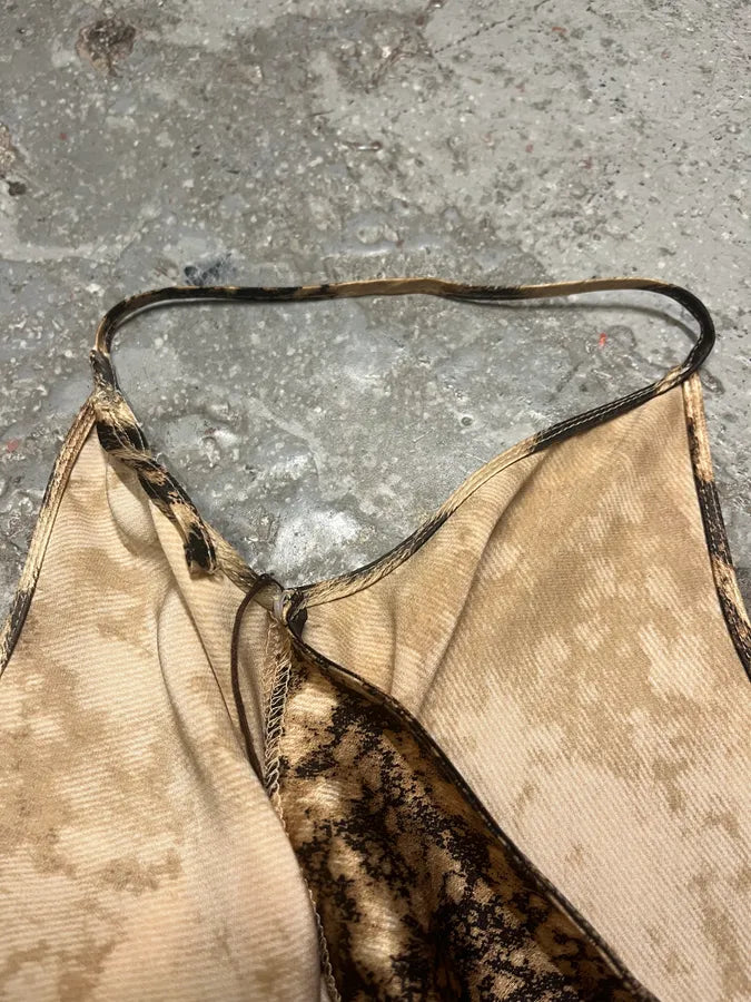 FW2001 Roberto Cavalli Cheetah Abstrat Tan Silk Midi Dress VSWSoRf 12