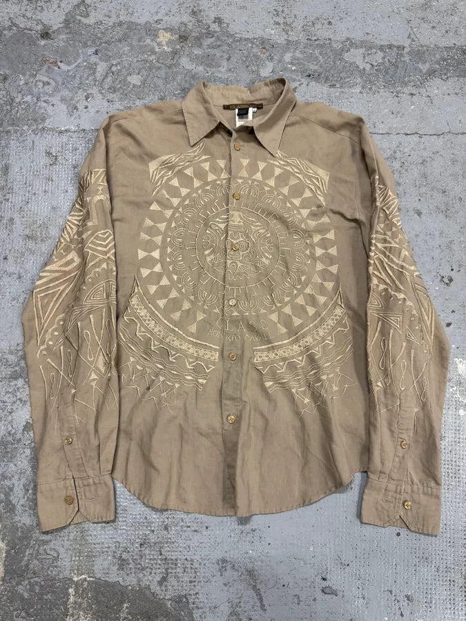 2000s Roberto Cavalli Class Beige Embroidered Astro Shirt tQSqSnr 0