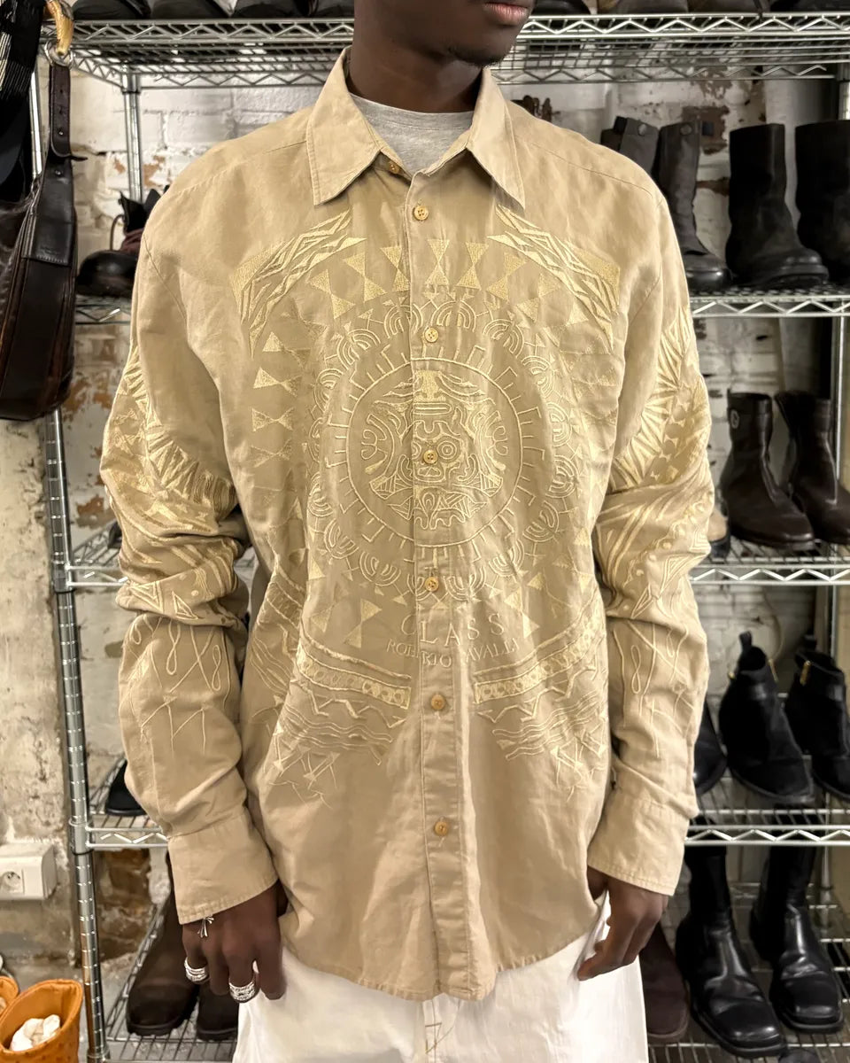 2000s Roberto Cavalli Class Beige Embroidered Astro Shirt tQSqSnr 1