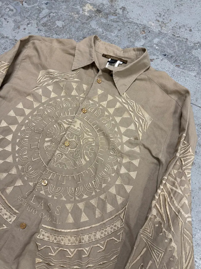 2000s Roberto Cavalli Class Beige Embroidered Astro Shirt tQSqSnr 4