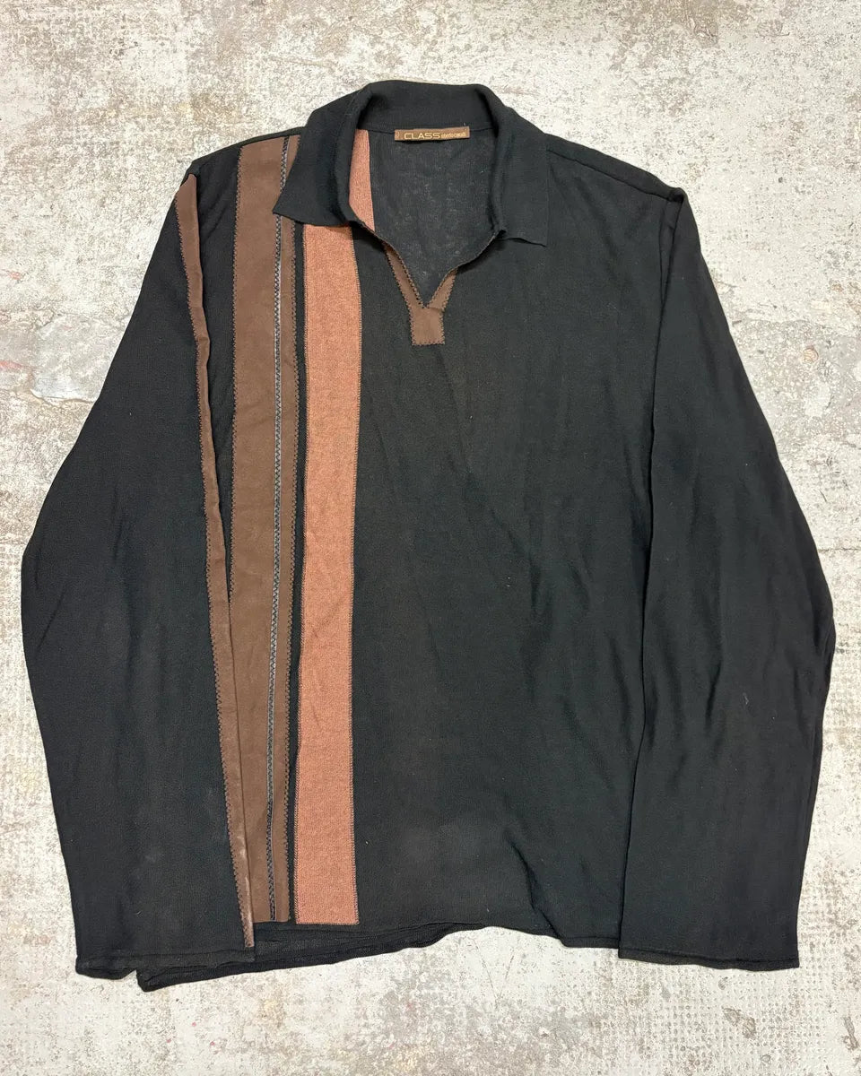 2000s Roberto Cavalli Class Black & Camel Polo Sweater (L/XL) QmiDnSN 0