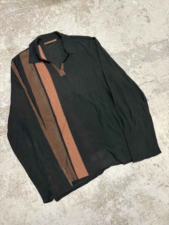 2000s Roberto Cavalli Class Black & Camel Polo Sweater (L/XL) QmiDnSN 3
