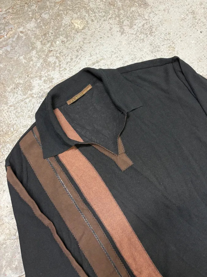 2000s Roberto Cavalli Class Black & Camel Polo Sweater (L/XL) QmiDnSN 4