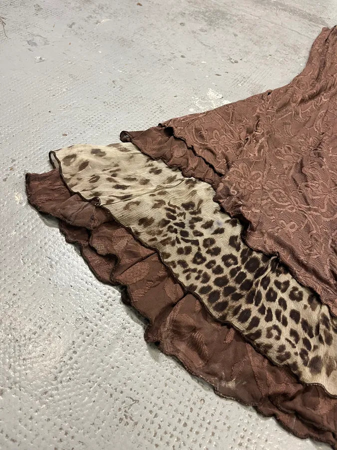 2000s Roberto Cavalli Class Brown Flowers & Leopard Dress MpVKBRe 6
