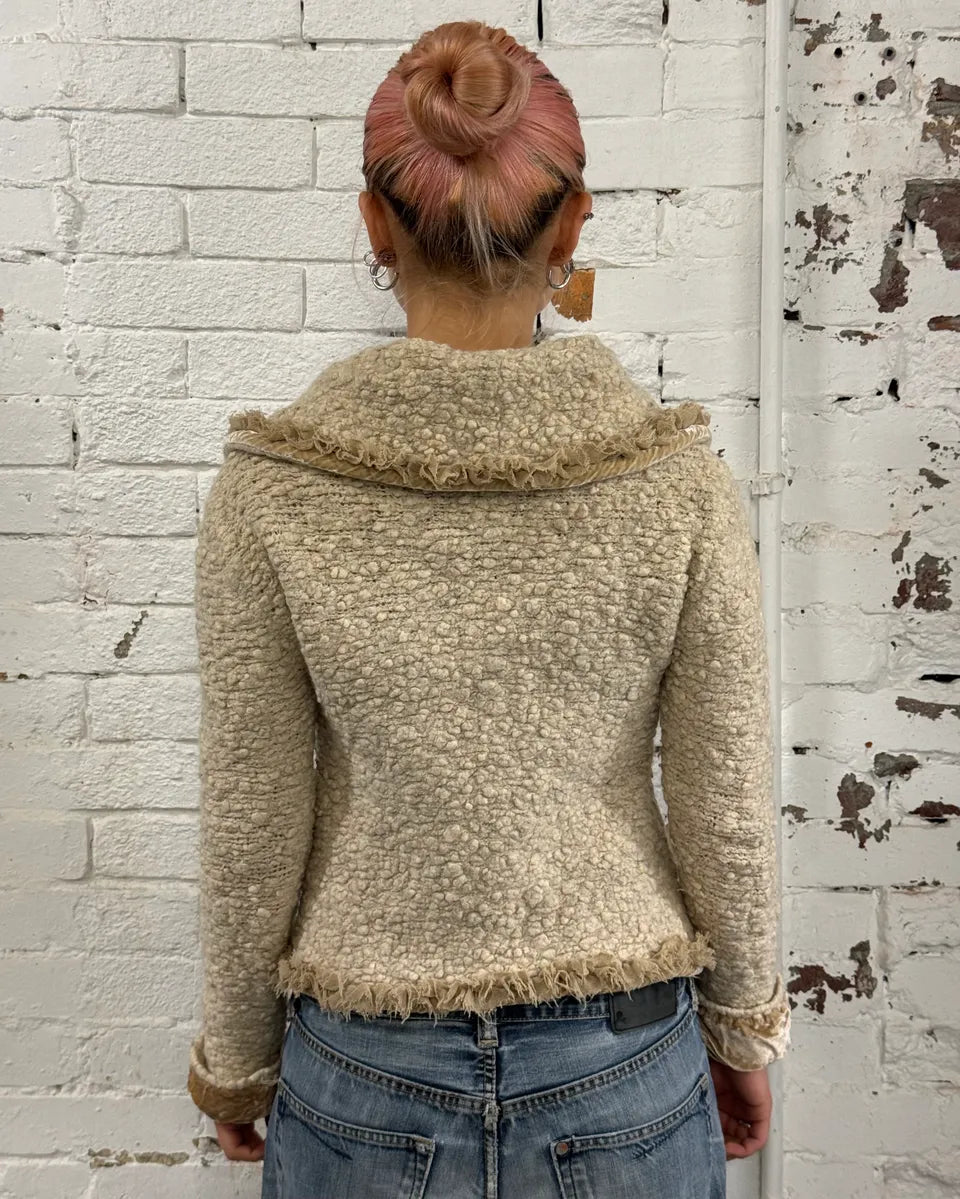 2000s Roberto Cavalli Class Wrinkled Texture Beige Cardigan Jacket yvOjcNX 1