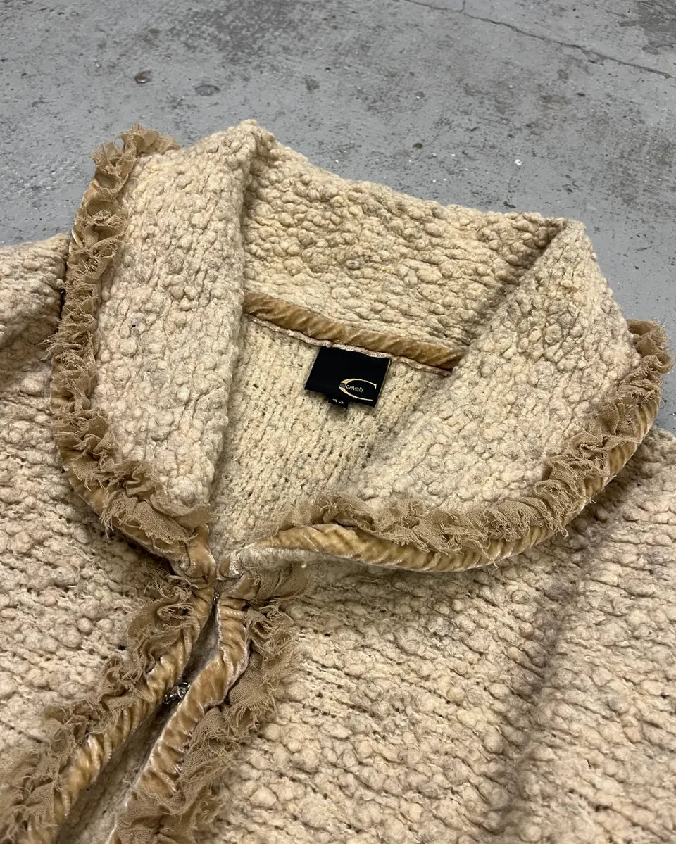 2000s Roberto Cavalli Class Wrinkled Texture Beige Cardigan Jacket yvOjcNX 4
