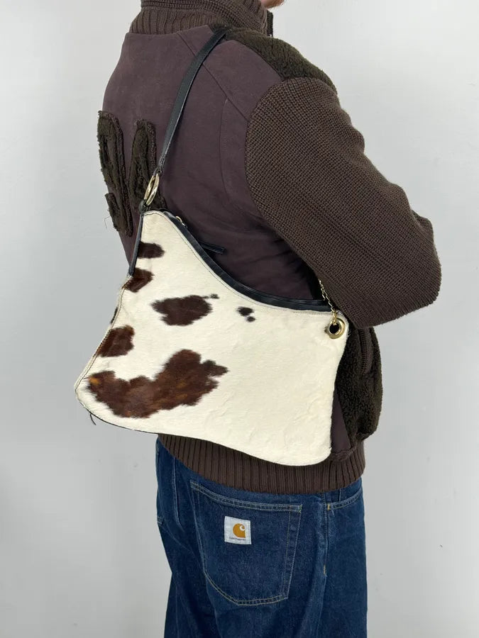 2000s Roberto Cavalli Cow Print Fur Classy White Handle Bag JlHxZMt 1