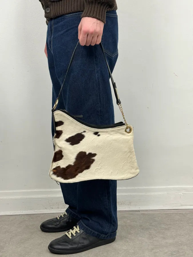 2000s Roberto Cavalli Cow Print Fur Classy White Handle Bag JlHxZMt 2