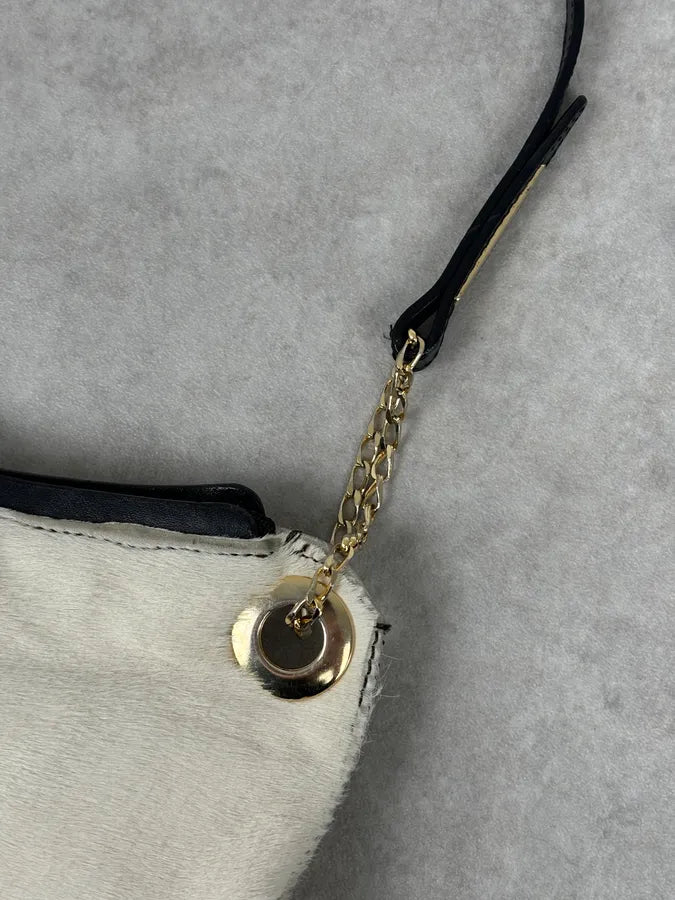 2000s Roberto Cavalli Cow Print Fur Classy White Handle Bag JlHxZMt 6