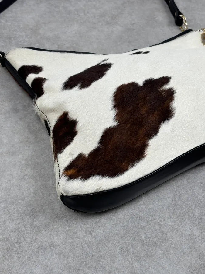 2000s Roberto Cavalli Cow Print Fur Classy White Handle Bag JlHxZMt 8