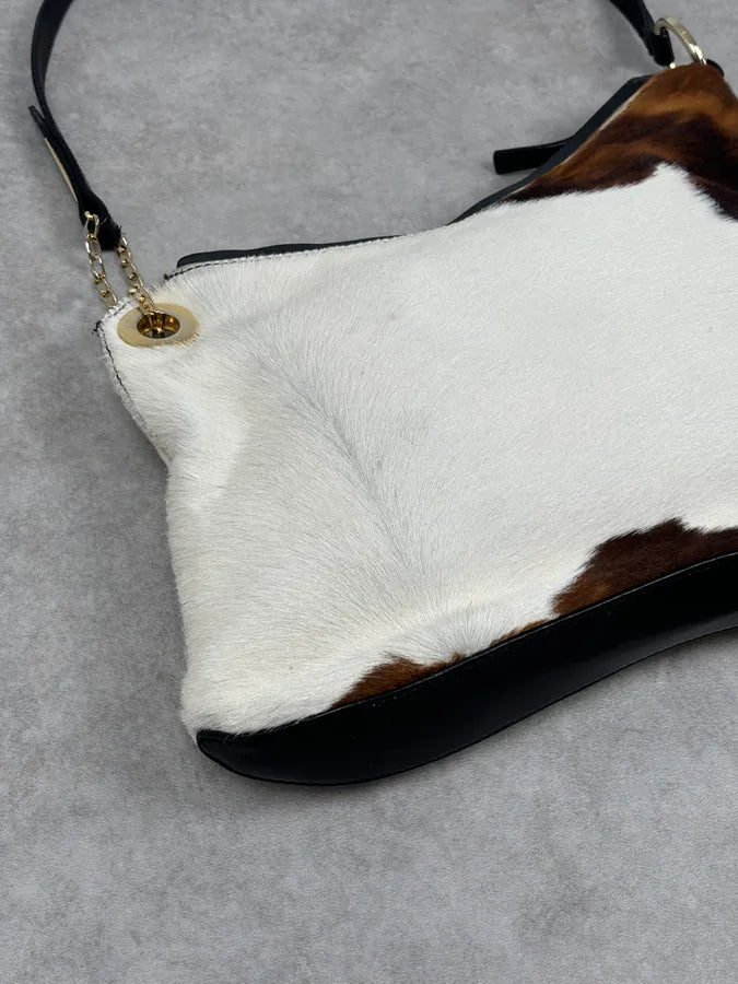 2000s Roberto Cavalli Cow Print Fur Classy White Handle Bag JlHxZMt 5