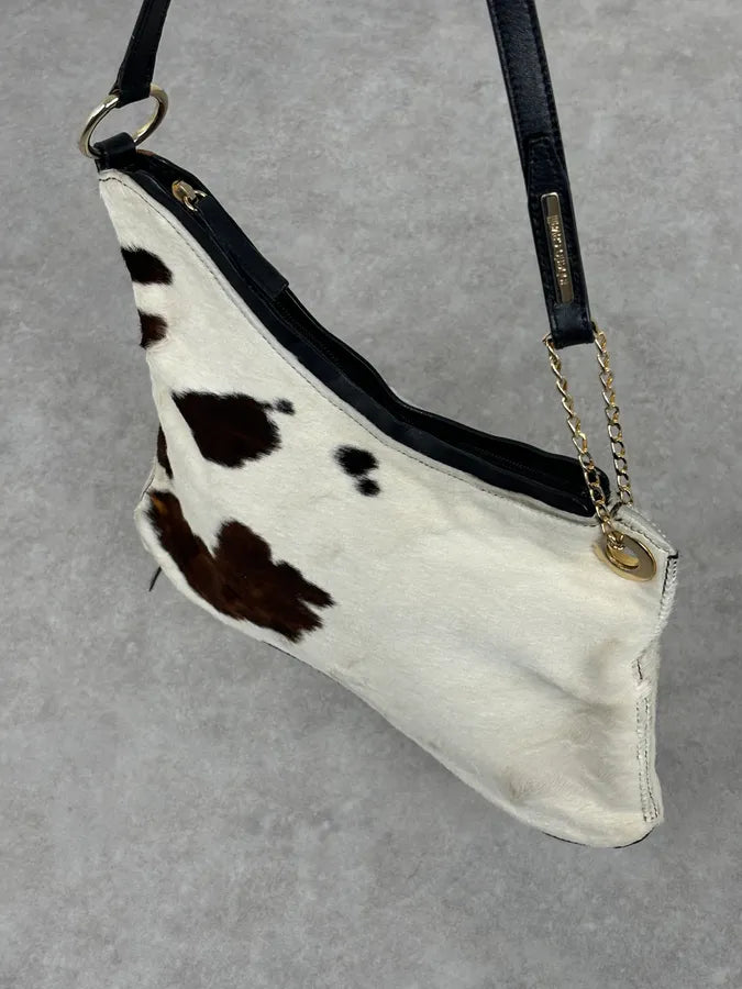2000s Roberto Cavalli Cow Print Fur Classy White Handle Bag JlHxZMt 12