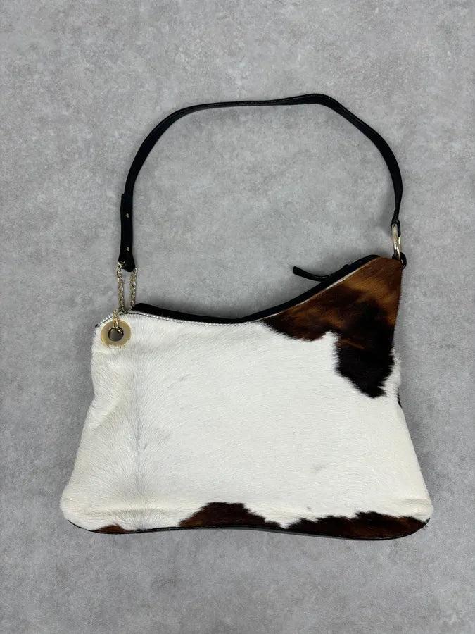 2000s Roberto Cavalli Cow Print Fur Classy White Handle Bag JlHxZMt 4