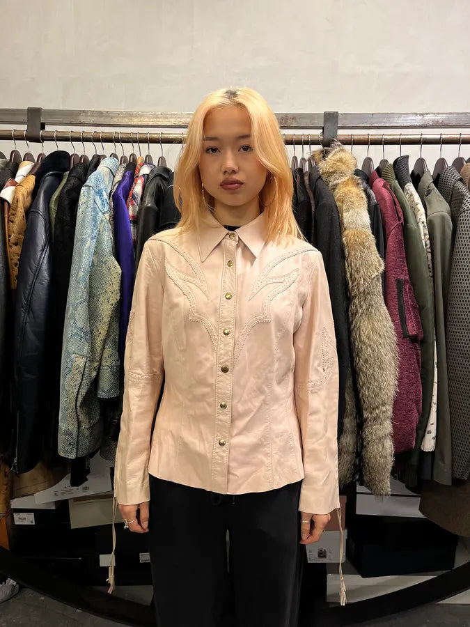 AW2001 Roberto Cavalli Cowboy beige Leather Jacket YRFEouP 0