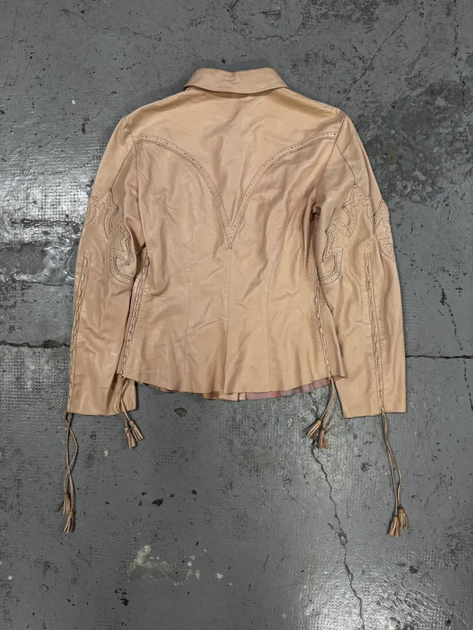 AW2001 Roberto Cavalli Cowboy beige Leather Jacket YRFEouP 4