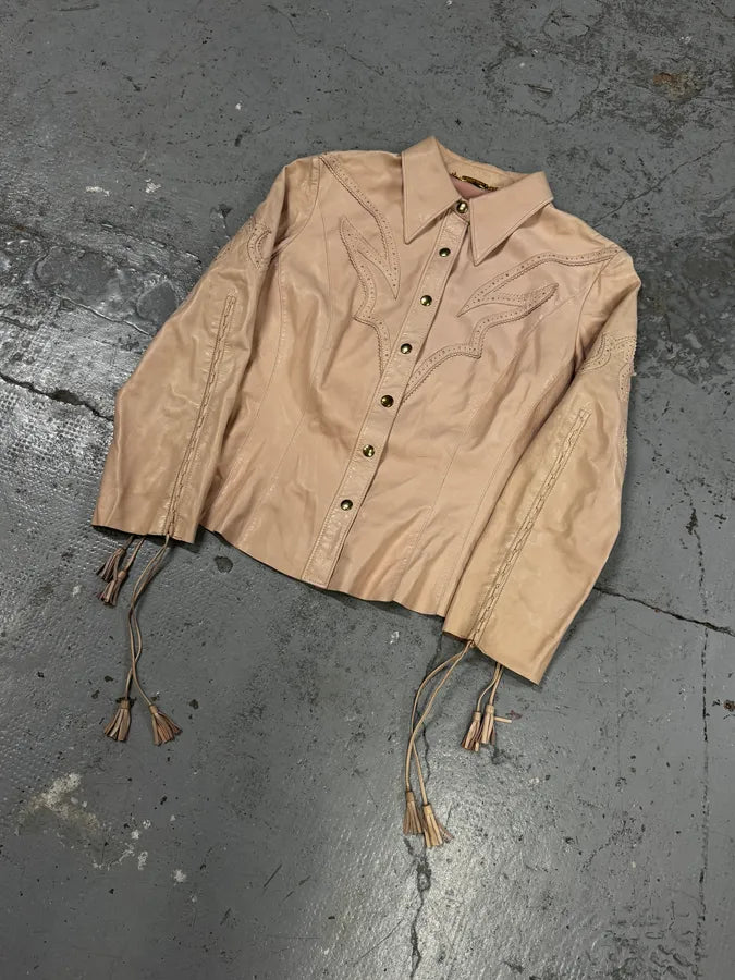 AW2001 Roberto Cavalli Cowboy beige Leather Jacket YRFEouP 3
