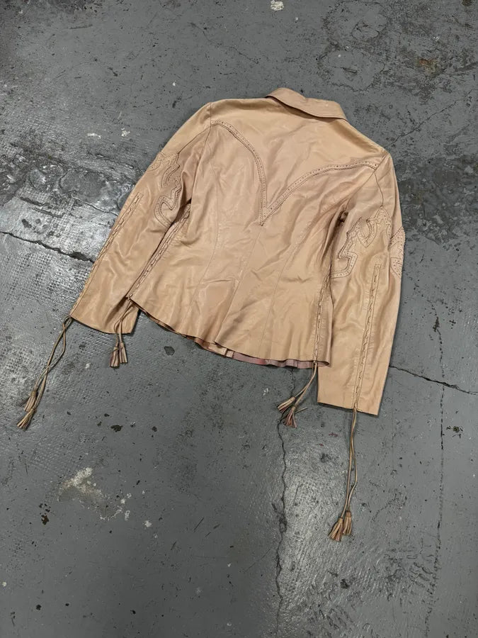 AW2001 Roberto Cavalli Cowboy beige Leather Jacket YRFEouP 5