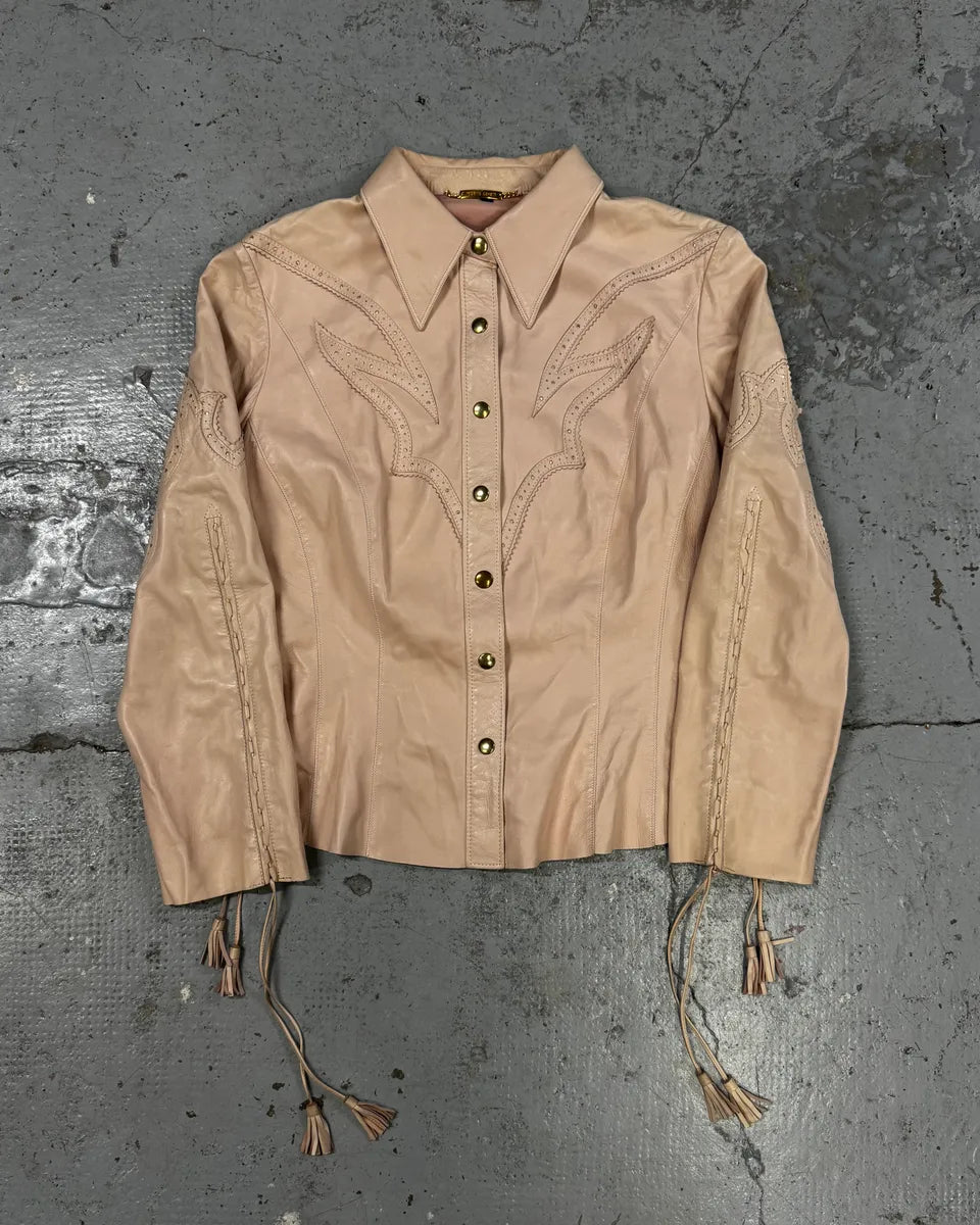 AW2001 Roberto Cavalli Cowboy beige Leather Jacket YRFEouP 1