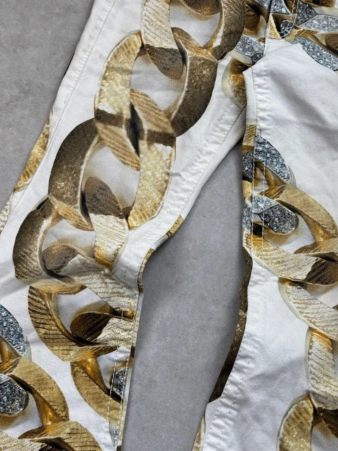 2010s Roberto Cavalli Creamy White Chain Linked Jail Jeans fOLqOtg 9
