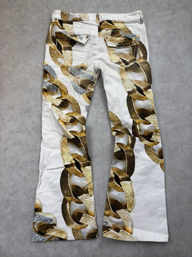 2010s Roberto Cavalli Creamy White Chain Linked Jail Jeans fOLqOtg 5