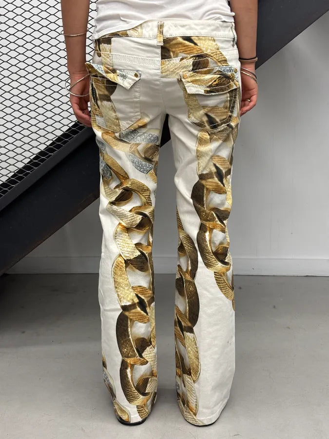 2010s Roberto Cavalli Creamy White Chain Linked Jail Jeans fOLqOtg 3