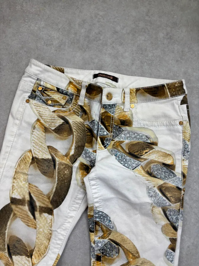2010s Roberto Cavalli Creamy White Chain Linked Jail Jeans fOLqOtg 4