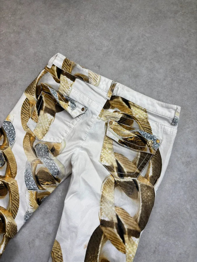 2010s Roberto Cavalli Creamy White Chain Linked Jail Jeans fOLqOtg 6